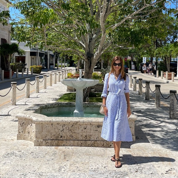 Ralph Lauren Blue and White Striped Midi Polo Dress - Picture 1 of 10
